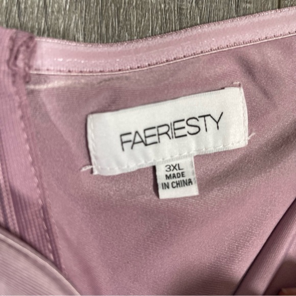 FAERIESTY Off Shoulder Ruched Wrap Hem Slit Gown Plus Size 3XL Mauve Lavender - Picture 6 of 12